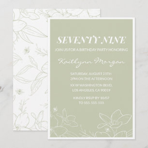 Elegant Green Floral 79th birthday invitations  