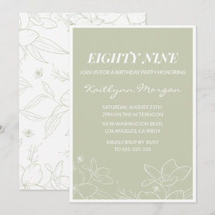 Elegant Green Floral 89th birthday invitations