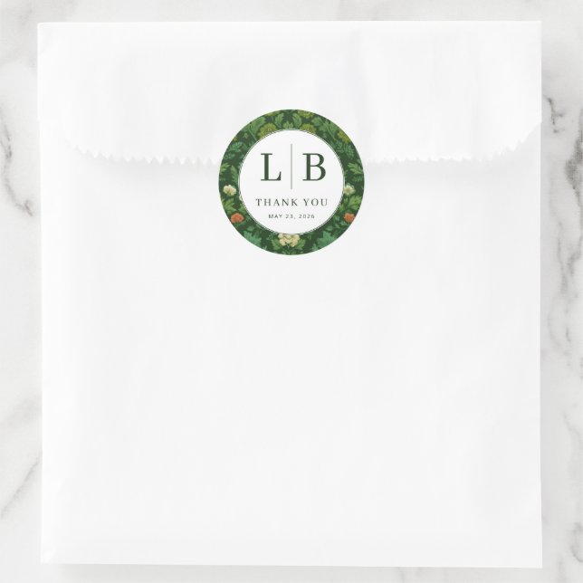 Elegant Green Floral Botanical Classic Round Sticker (Bag)