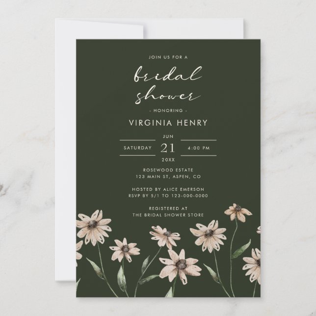 Elegant Green Floral Bridal Shower Invitation (Front)
