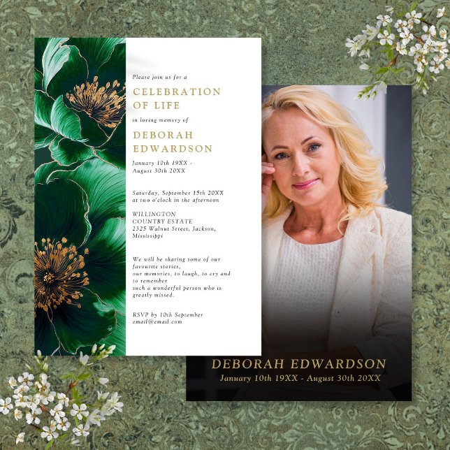 Elegant Green Floral Celebration Of Life Photo Invitation (Elegant Green Floral Celebration Of Life Photo Invitation)
