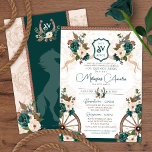 Elegant Green Floral Charro Western Quinceanera Invitation at Zazzle
