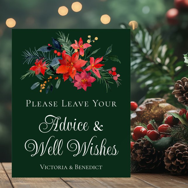 Elegant Green Floral Christmas Wedding Advice Foam Board (Creator Uploaded)