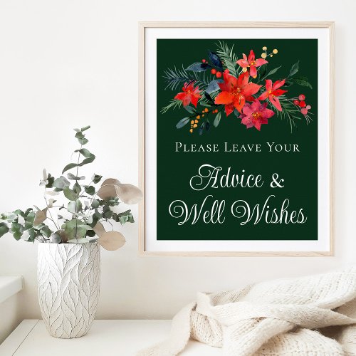 Elegant Green Floral Christmas Wedding Advice Poster
