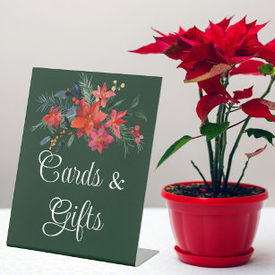 Elegant Green Floral Christmas Wedding Cards Gifts Pedestal Sign