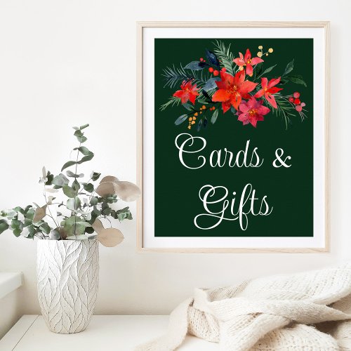 Elegant Green Floral Christmas Wedding Cards Gifts Poster