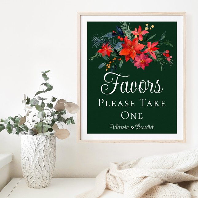 Elegant Green Floral Christmas Wedding Favors Poster (Creator Uploaded)