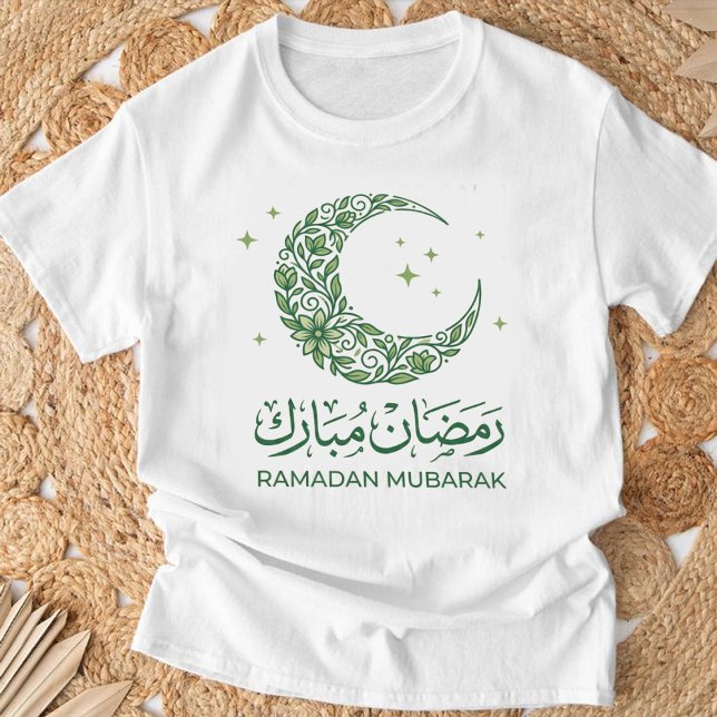 Elegant Green Floral Crescent Ramadan Mubarak Arab T-Shirt (Creator Uploaded)