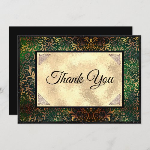 Elegant green floral faux gold Christmas  Thank You Card