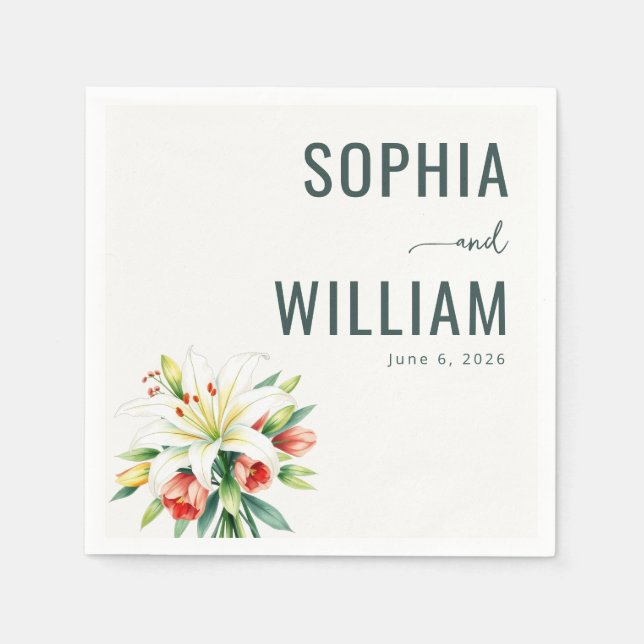 Elegant Green Floral Illustration Napkins (Front)
