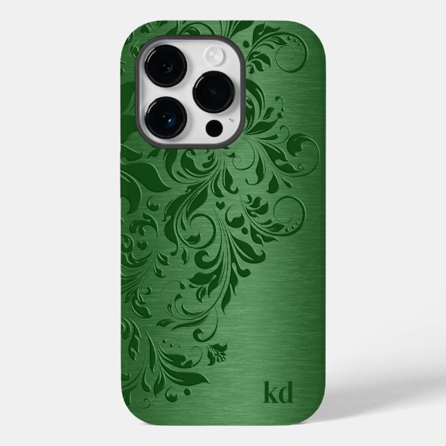 Elegant Green Floral Lace On Green Case-Mate iPhone Case (Back)