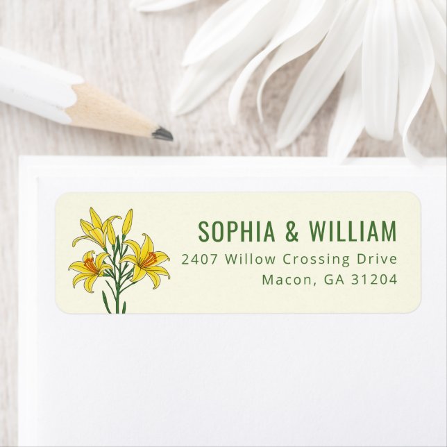 Elegant Green Floral Lilies Label (Insitu)