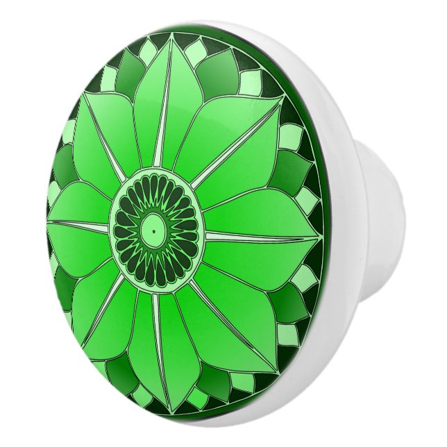 Elegant Green Floral Lotus Mandala  Ceramic Knob (Right)