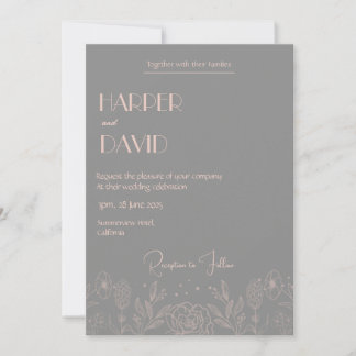Elegant Green Floral Outline Wedding Invitation