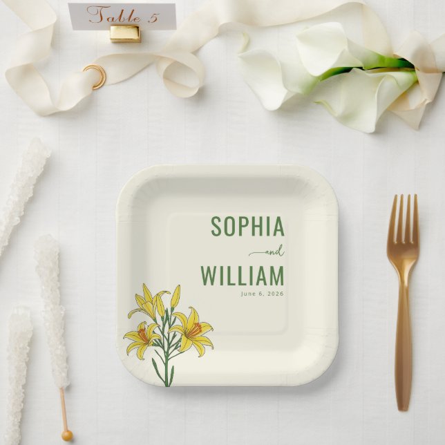 Elegant Green Floral Paper Plates (Wedding)