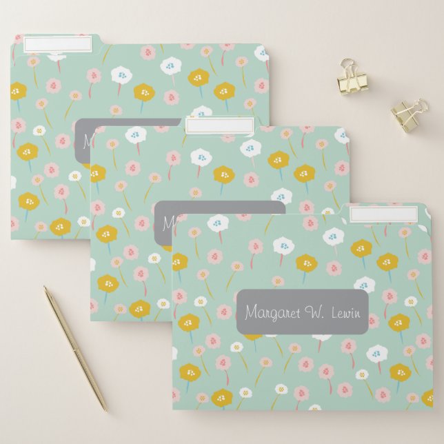 Elegant Green Floral Personalized Name File Folder (Set)