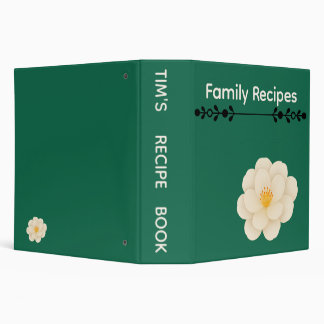 Elegant Green Floral Recipe Organizer Minimalist 3 Ring Binder