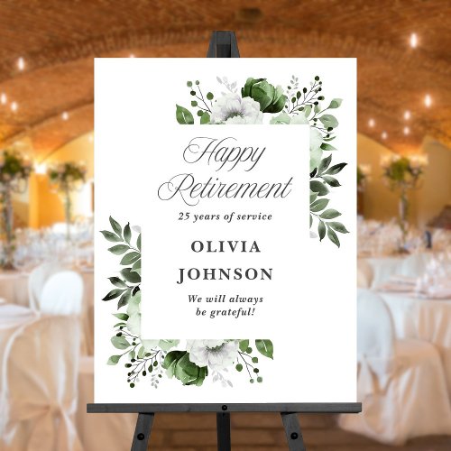 Elegant Green Floral Retirement Party Welcome Sign