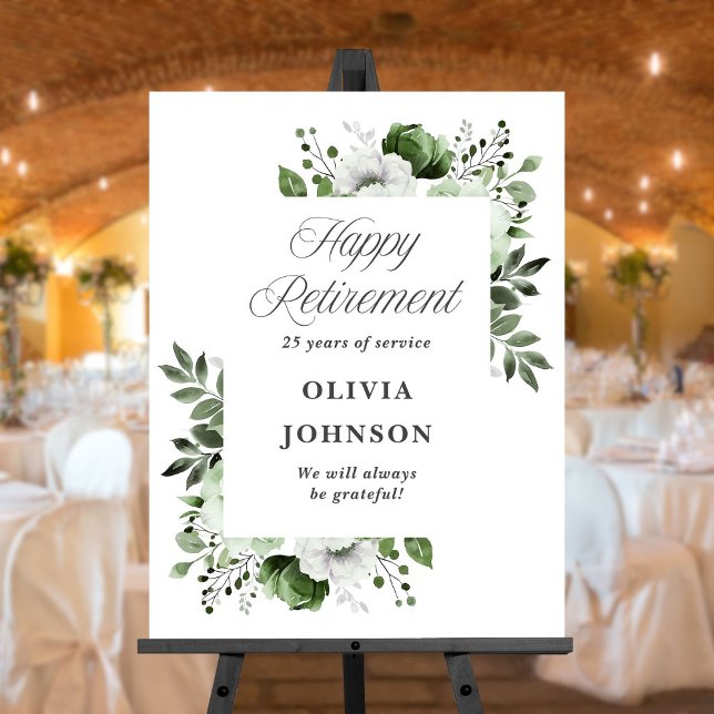 Elegant Green Floral Retirement Party Welcome Sign (Elegant Green Floral Retirement Party Welcome Sign)