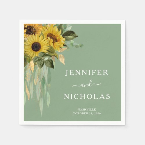 Elegant Green Floral Sunflower Wedding  Napkins