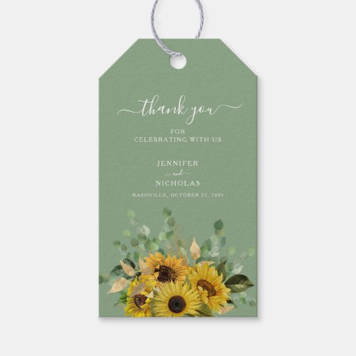 Elegant Green Floral Sunflowers Wedding  Gift Tags