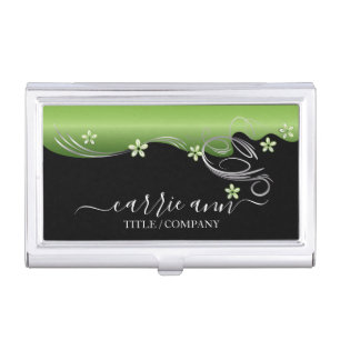 Elegant Green Floral Swirl   Personalize   Business Card Case