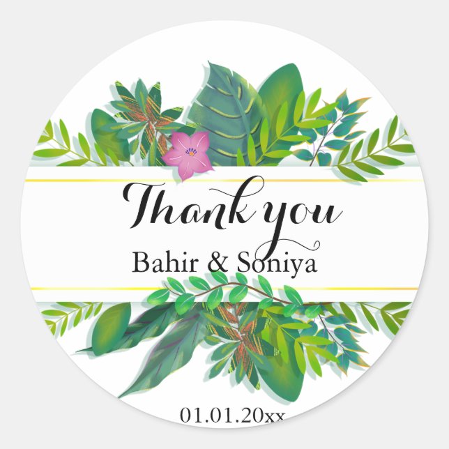 Elegant green Floral Thank You Wedding  Sticker (Front)