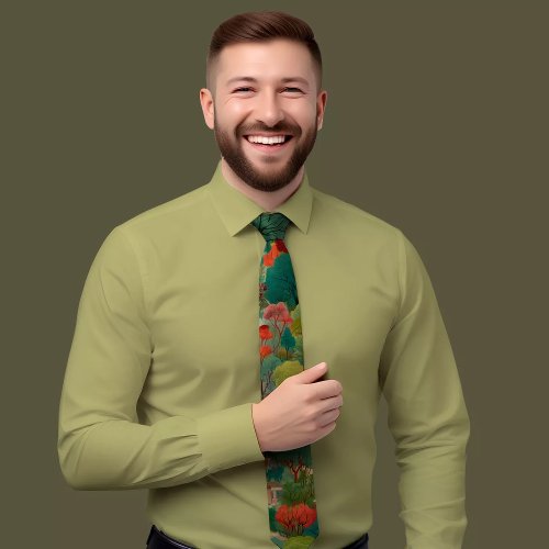 Elegant Green Floral Tie