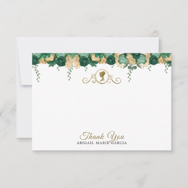 Elegant Green Floral Victorian Bridal Shower Thank You Card (Front)
