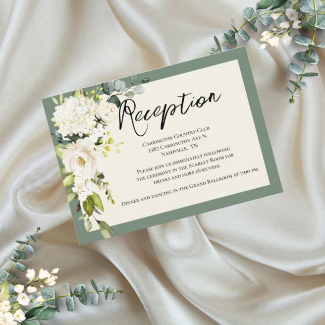 Elegant Green Floral Watercolor Reception Card (Creator Uploaded)