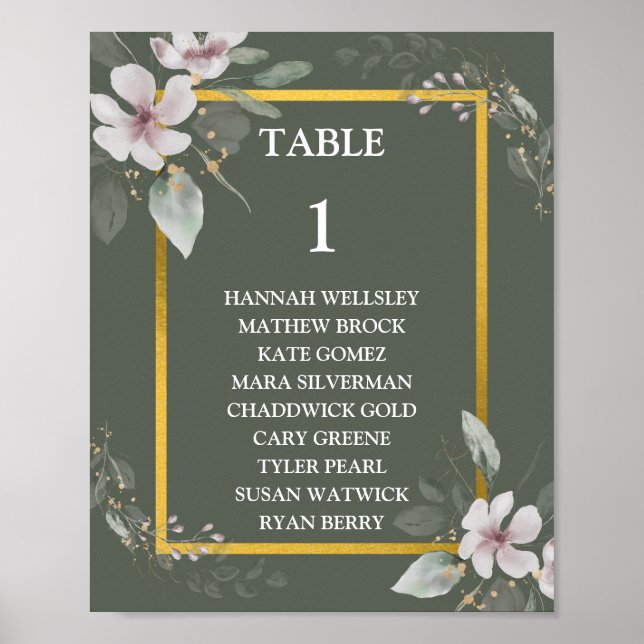 Elegant Green Floral Watercolor Seating chart (Front)