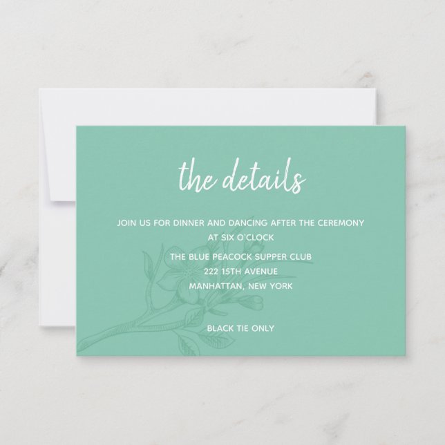 Elegant Green Floral Wedding Details Card (Front)