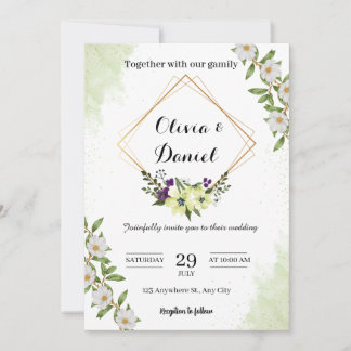 Elegant Green Floral Wedding Invitation