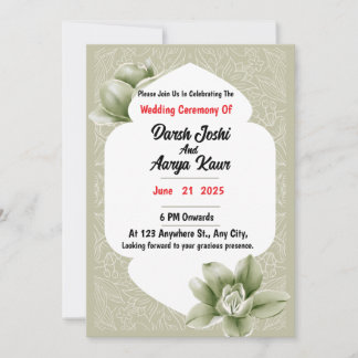 Elegant Green Floral Wedding Invitation Card