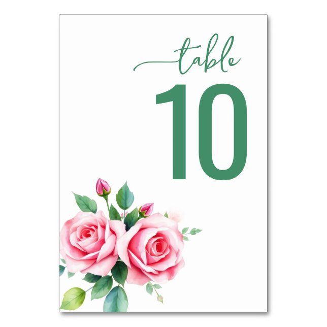 Elegant Green Floral Wedding Table Card (Front)