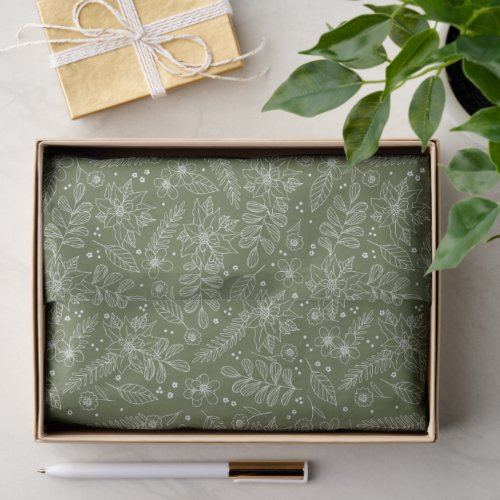 Elegant Green Floral Winter Botanical Christmas Tissue Paper