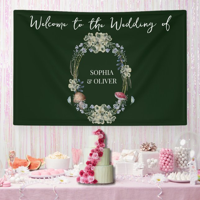 Elegant Green Flower and Mushroom Wreath Wedding Banner (Creator Uploaded)