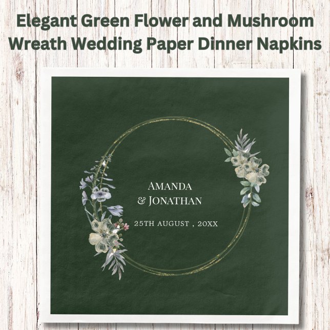 Elegant Green Flower and Mushroom Wreath Wedding Paper Dinner Napkins (Creator Uploaded)
