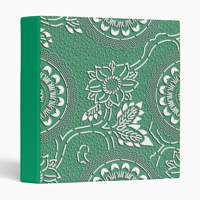 Elegant green flower japanese pattern 3 ring binder (Front/Spine)