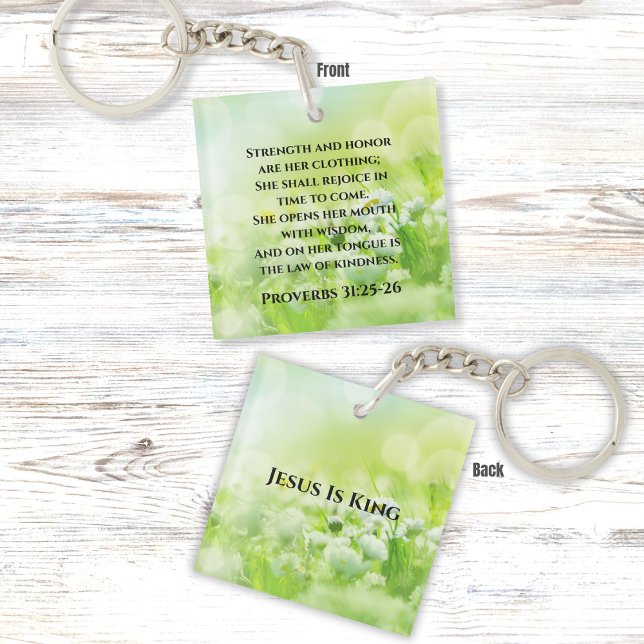 Elegant Green Flowers Inspirational Bible Verse Keychain (Creator Uploaded)