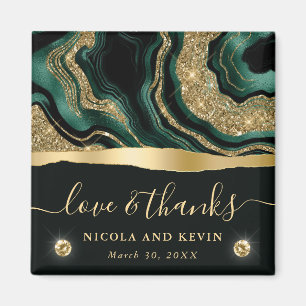 Elegant Green Foil and Gold Glitter Agate Wedding Magnet