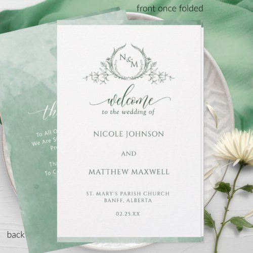 Elegant Green Folded Wedding Ceremony Program