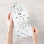 Elegant Green Foliage Ampersand Wedding  All In One Invitation<br><div class="desc">This all in one wedding invitation card features painted watercolor eucalyptus,  green leaves,  a wedding invite with an rsvp postcard for your guests to cut off and send back. For more advanced customization of this design,  please click the "customize further" link. Matching items are also available.</div>