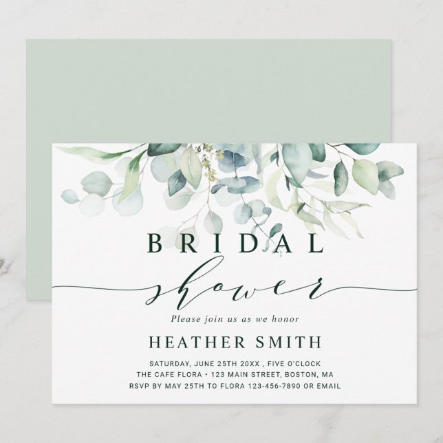 Elegant Green Foliage Bridal Shower  Invitation (Front/Back)