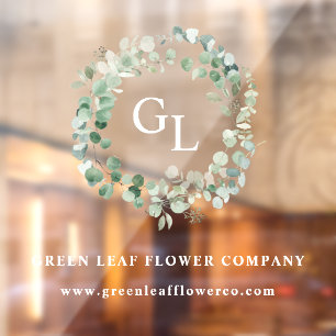 Elegant Green Foliage Business Name Monogram Windo Window Cling