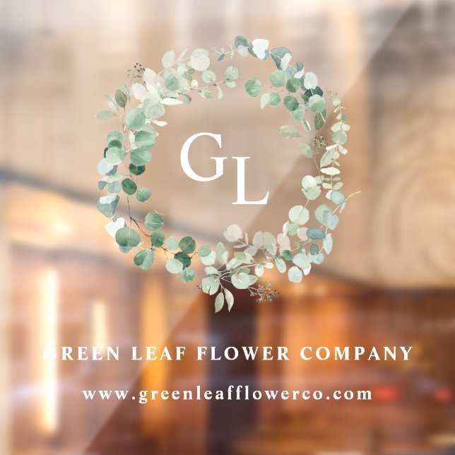 Elegant Green Foliage Business Name Monogram Windo Window Cling (Sheet 2)