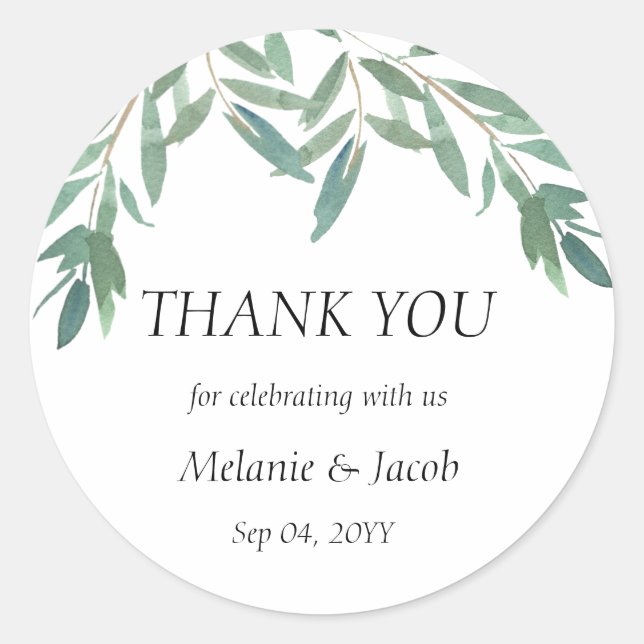 Elegant Green Foliage  Classic Round Sticker (Front)