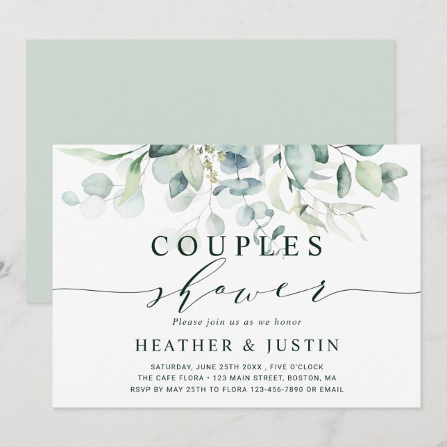 Elegant Green Foliage Couples Shower Invitation (Front/Back)