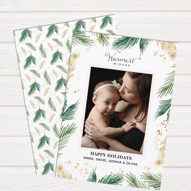 Elegant Green Foliage Gold Bough Watercolor  Holiday Card (Creator Uploaded)