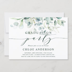 Elegant Green Foliage Graduation Party Photo Invitation
